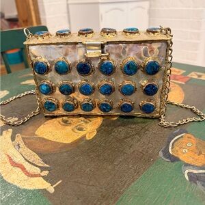 Handmade Gold and Blue Embellished Women's Bag